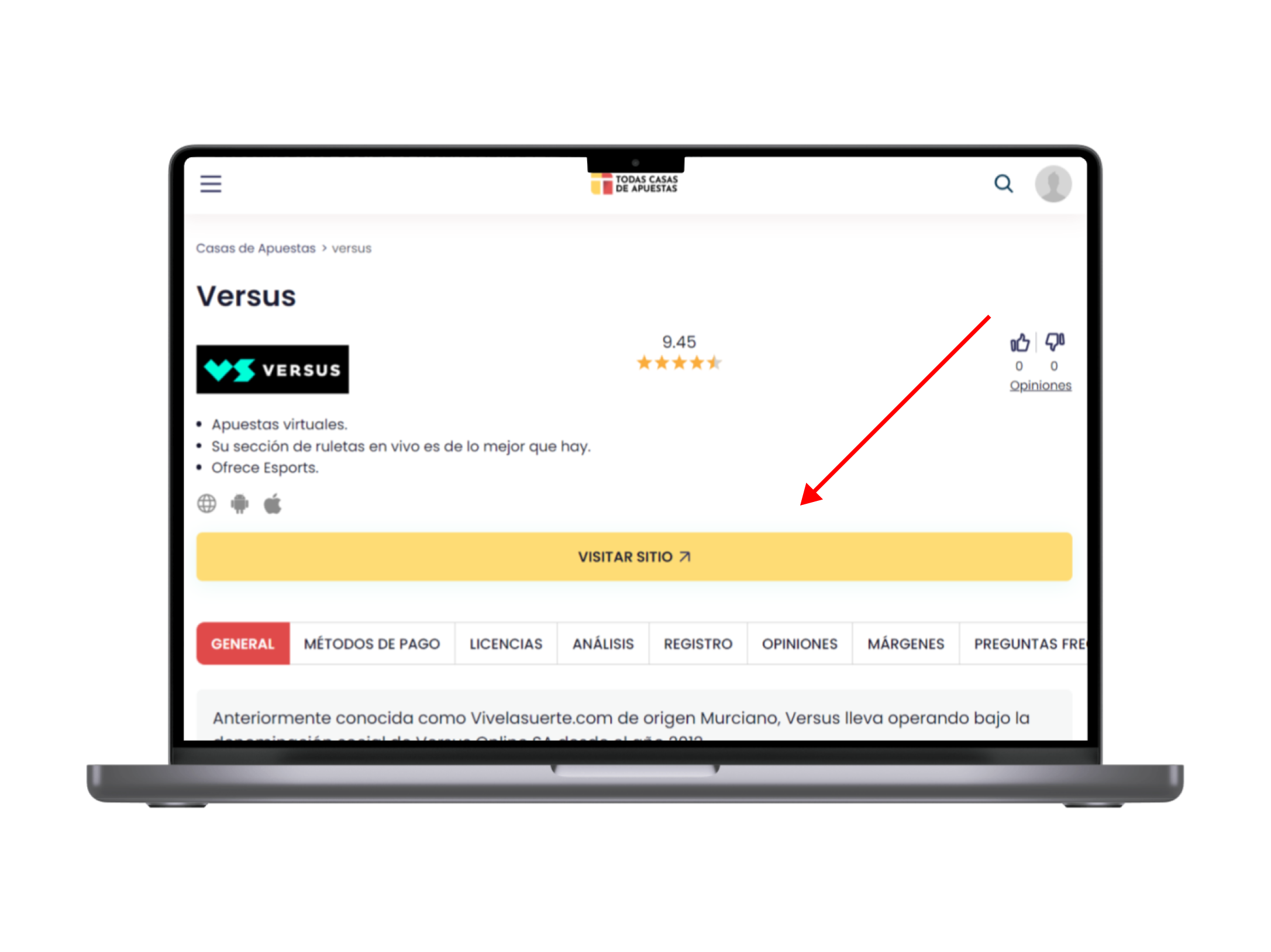 Interfaz de Apuestas Versus