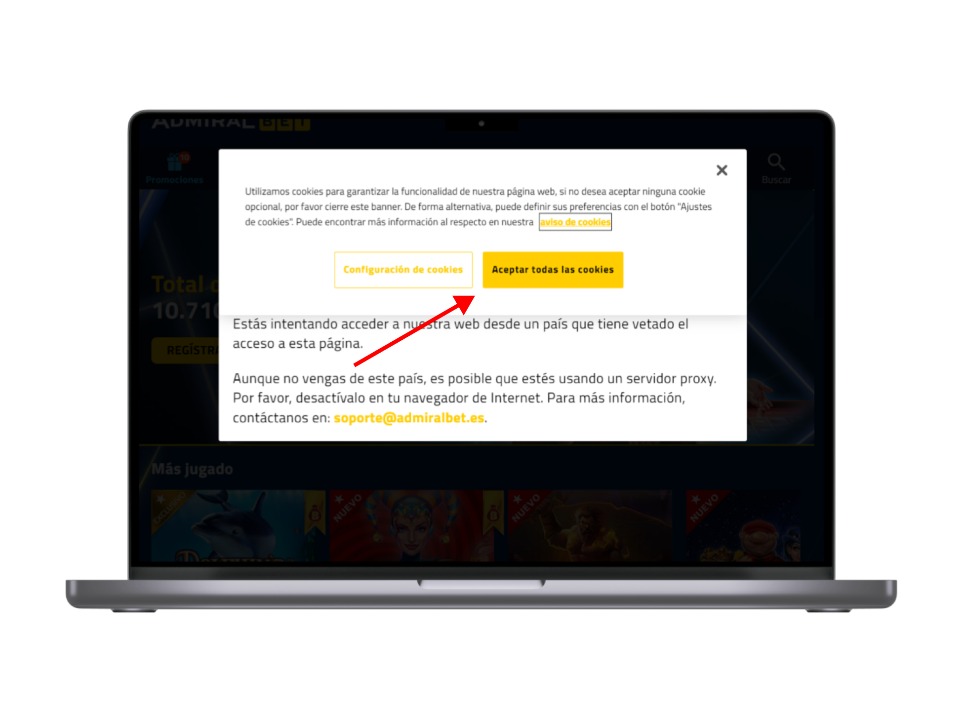 Panel de usuario de admiralbet en ordenador