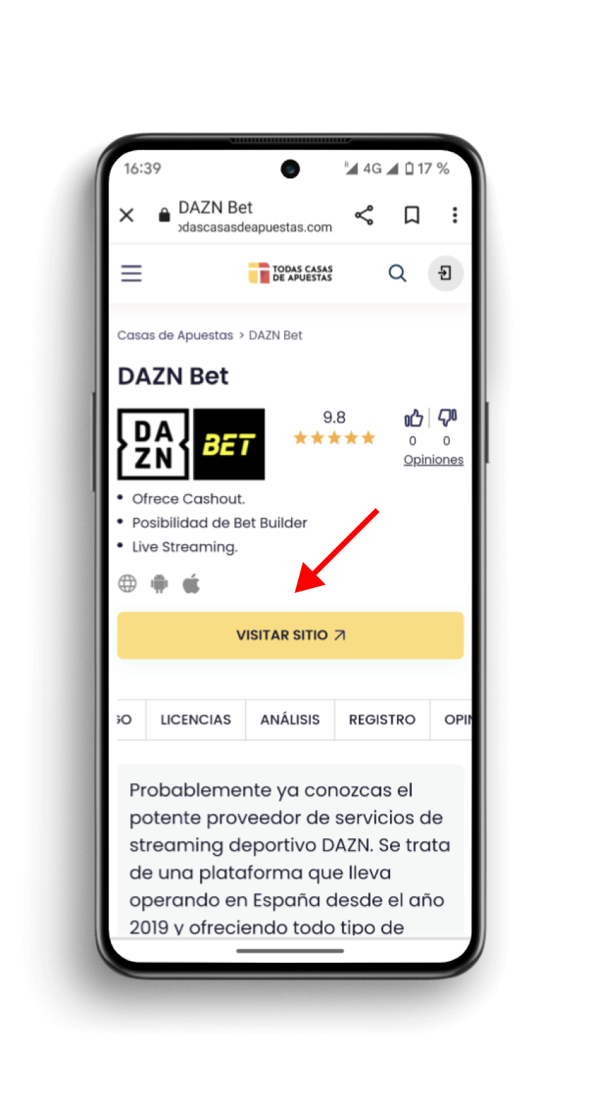 Captura de pantalla de la app de Daznbet