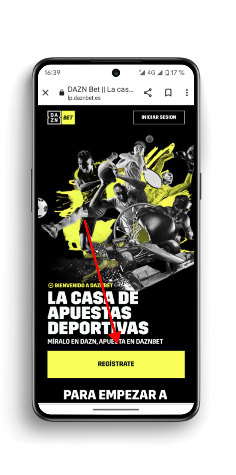 App Daznbet en un dispositivo móvil