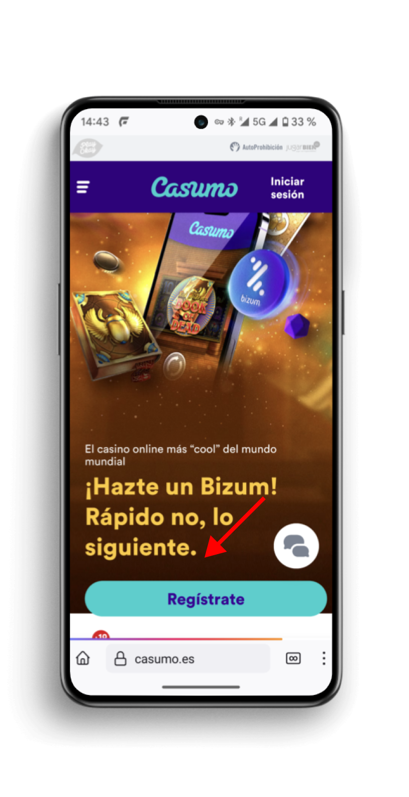 Interfaz de la aplicación móvil de Casumo